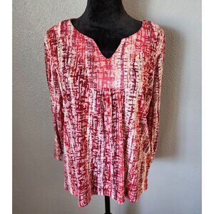 Ruby Rd. Favorites Womens Blouse Large Sheer Red All Over Print 3/4 Sleeve